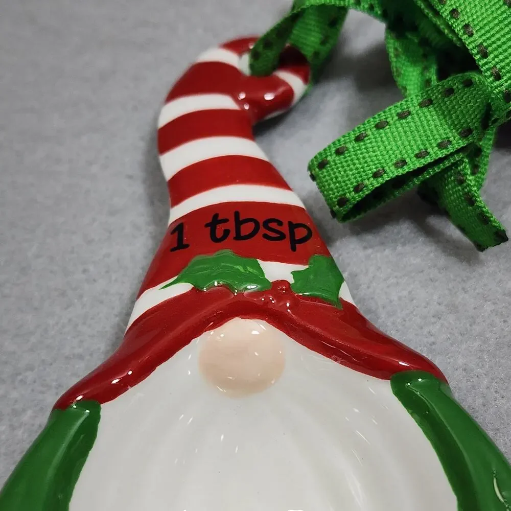 Gnome Nesting Cup Measuring Spoons Christmas Holiday Ceramic Set of 4